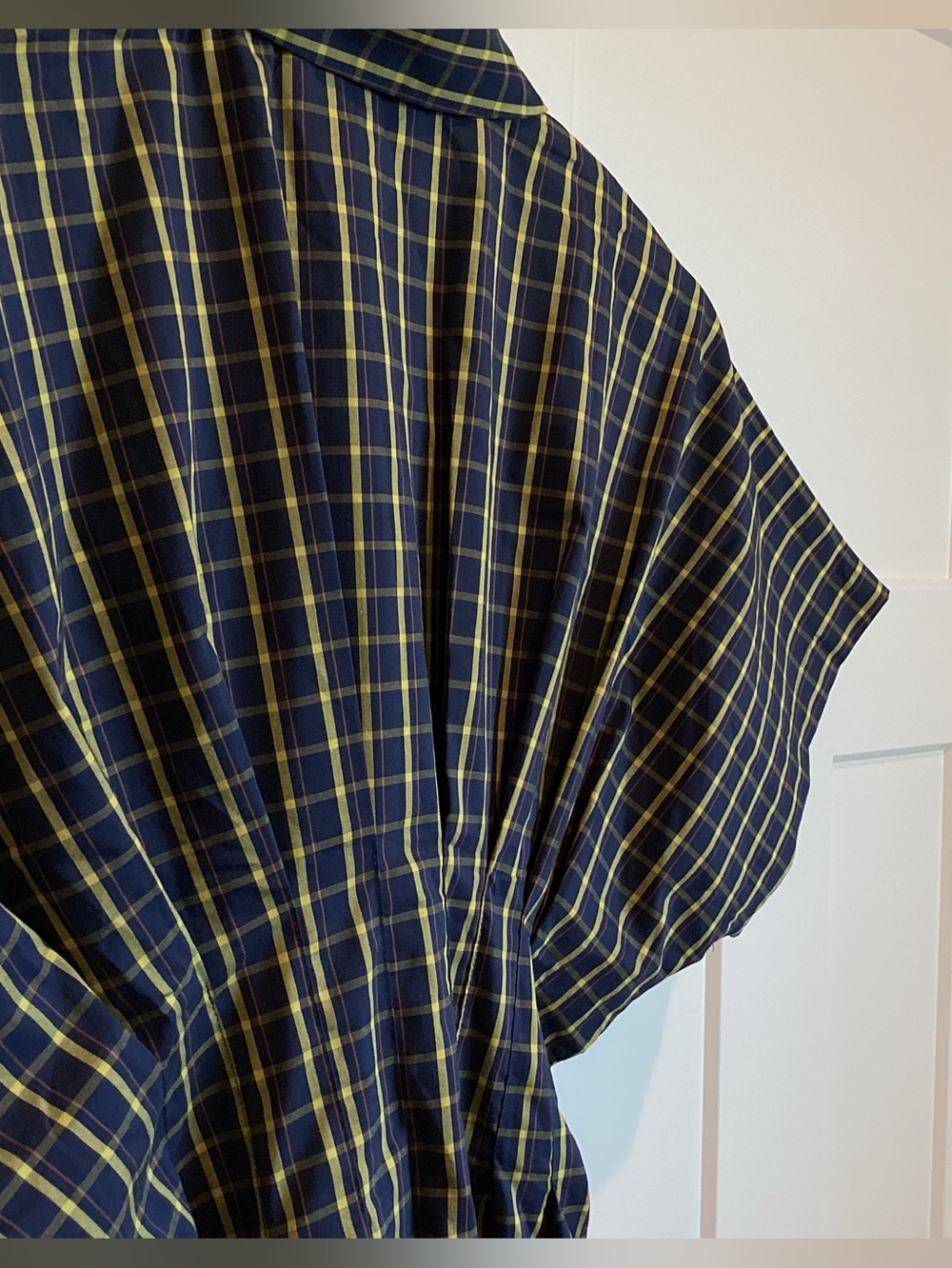 Exquise Tobie Collared Button-Down Mini Shirt Dress Anthropologie Navy Plaid NEW - Picture 14 of 15